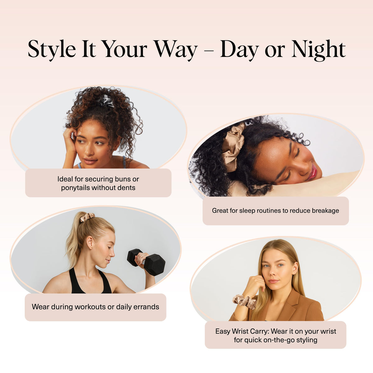 Kitsch scrunchie worn on wrist as accessory and quick hair tie