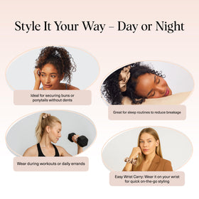 Kitsch scrunchie worn on wrist as accessory and quick hair tie