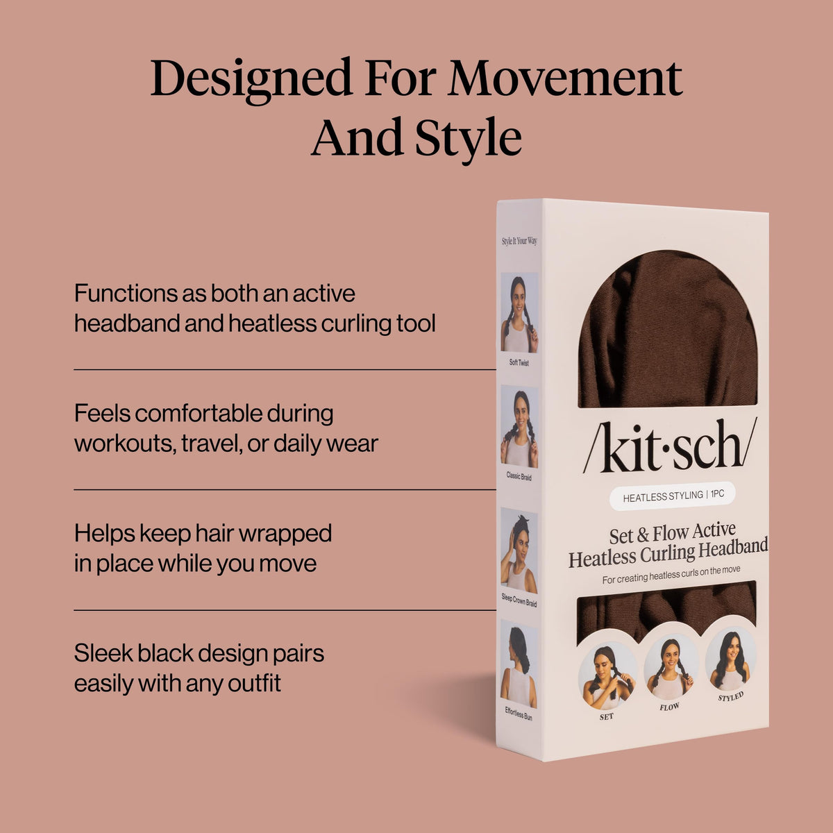 Kitsch worn overnight showing headband comfort for sleep and curl setting
