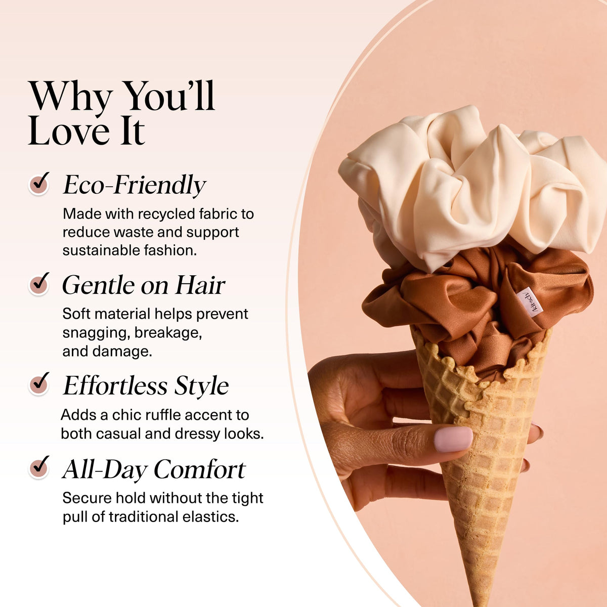 Kitsch oversized scrunchie held in hand to show scale and easy grip benefit