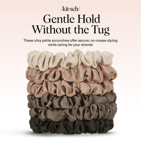 Kitsch packaging and six scrunchies displayed, ideal for travel and daily carry