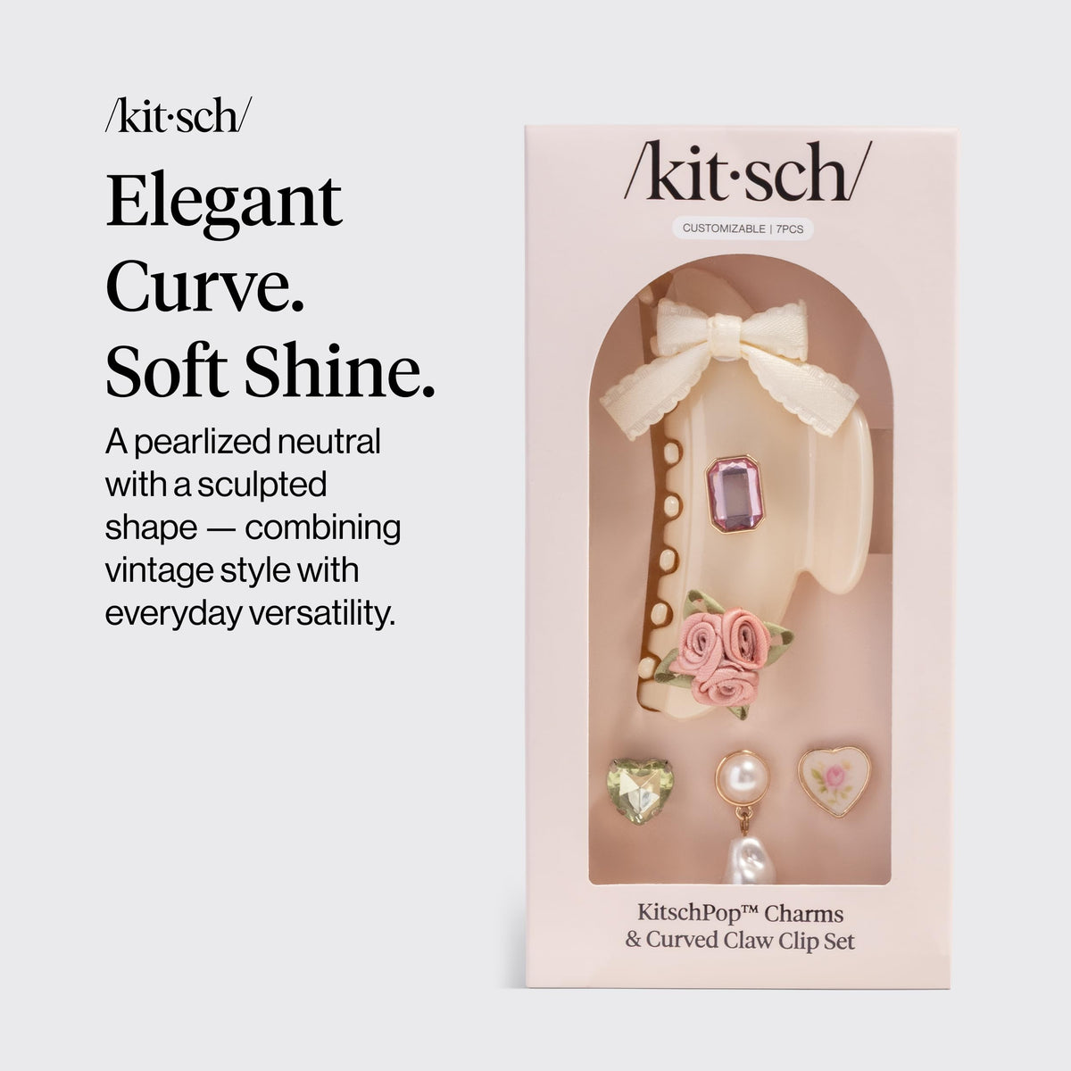 Kitsch pearlized cream finish close-up highlights chic sheen and durability