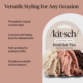 Kitsch flatlay of blush hair ties set showing coordinated colors and style