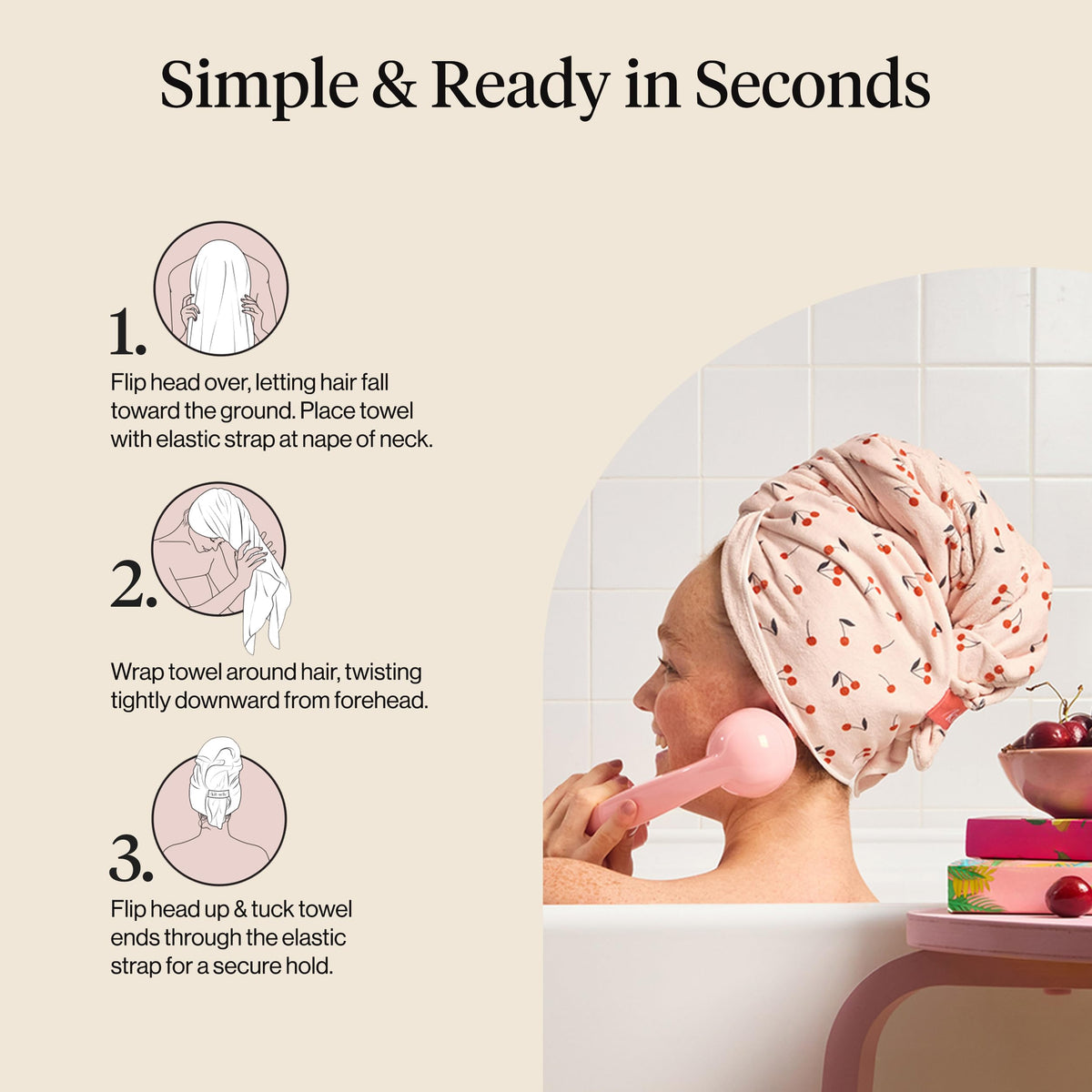 Kitsch demonstrated plopping technique on curly hair showing curl definition preservation