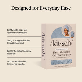 Kitsch towel wrapped on wet hair showing secure hold and moisture-wicking benefit