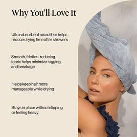 Kitsch towel next to hand for scale showing oversized fit and long-hair coverage benefit