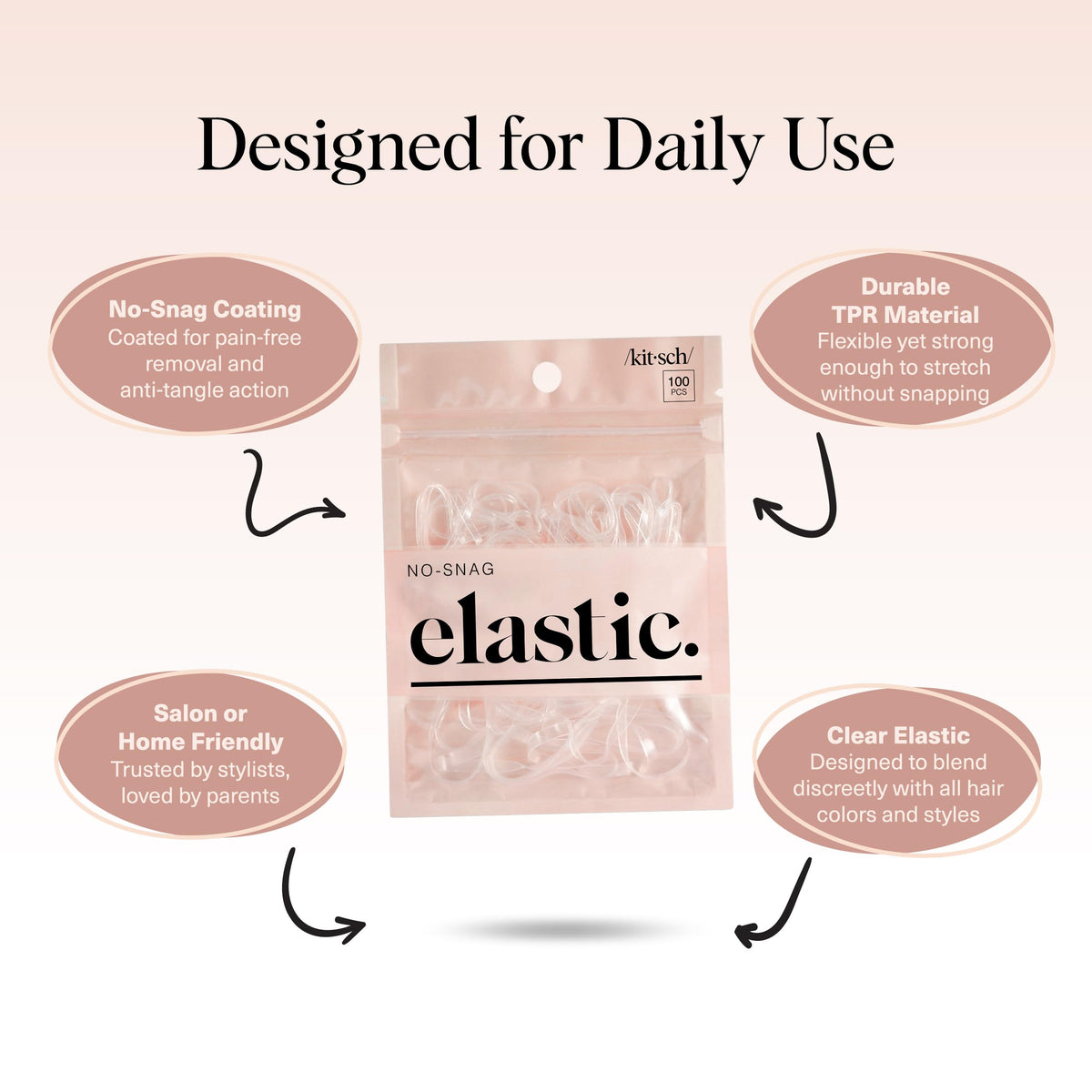 Kitsch elastic holding an adult ponytail comfortably through activity