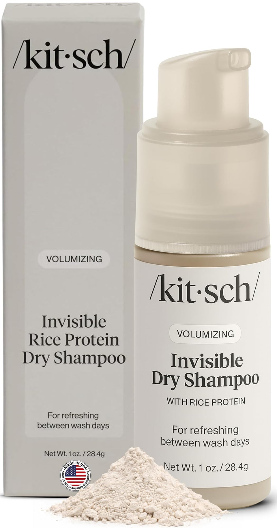 Kitsch pump front view showing travel-size bottle and easy dispensing benefit