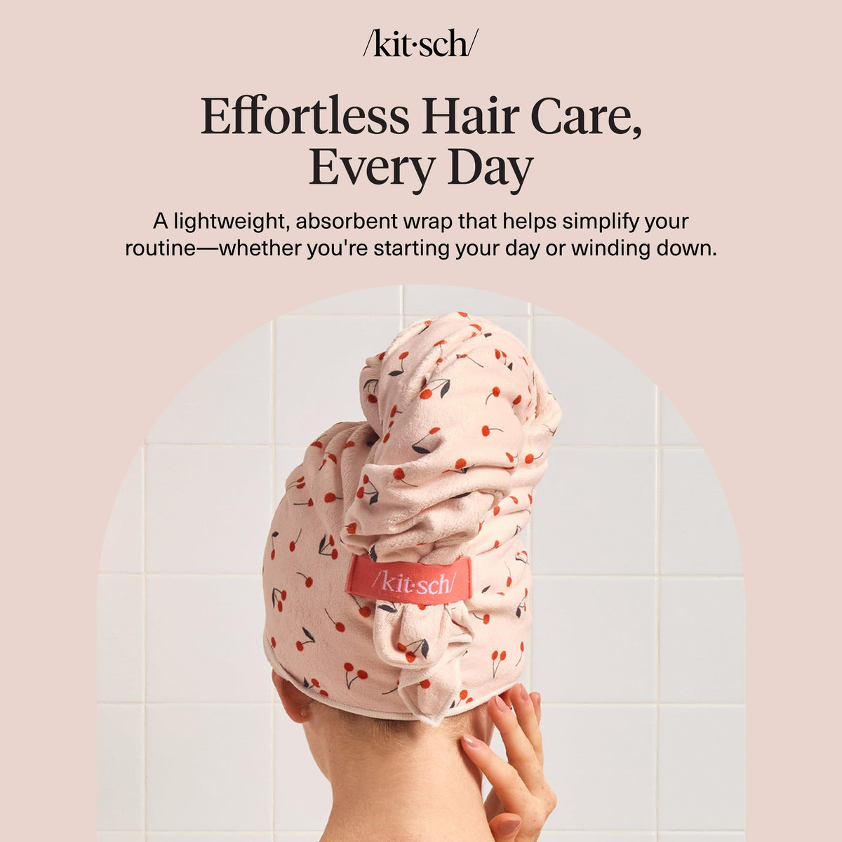 Kitsch towel water test with droplets showing high absorbency and quicker towel change