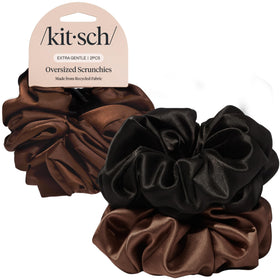 kitsch recycled satin scrunchies front pair showing color contrast and easy styling