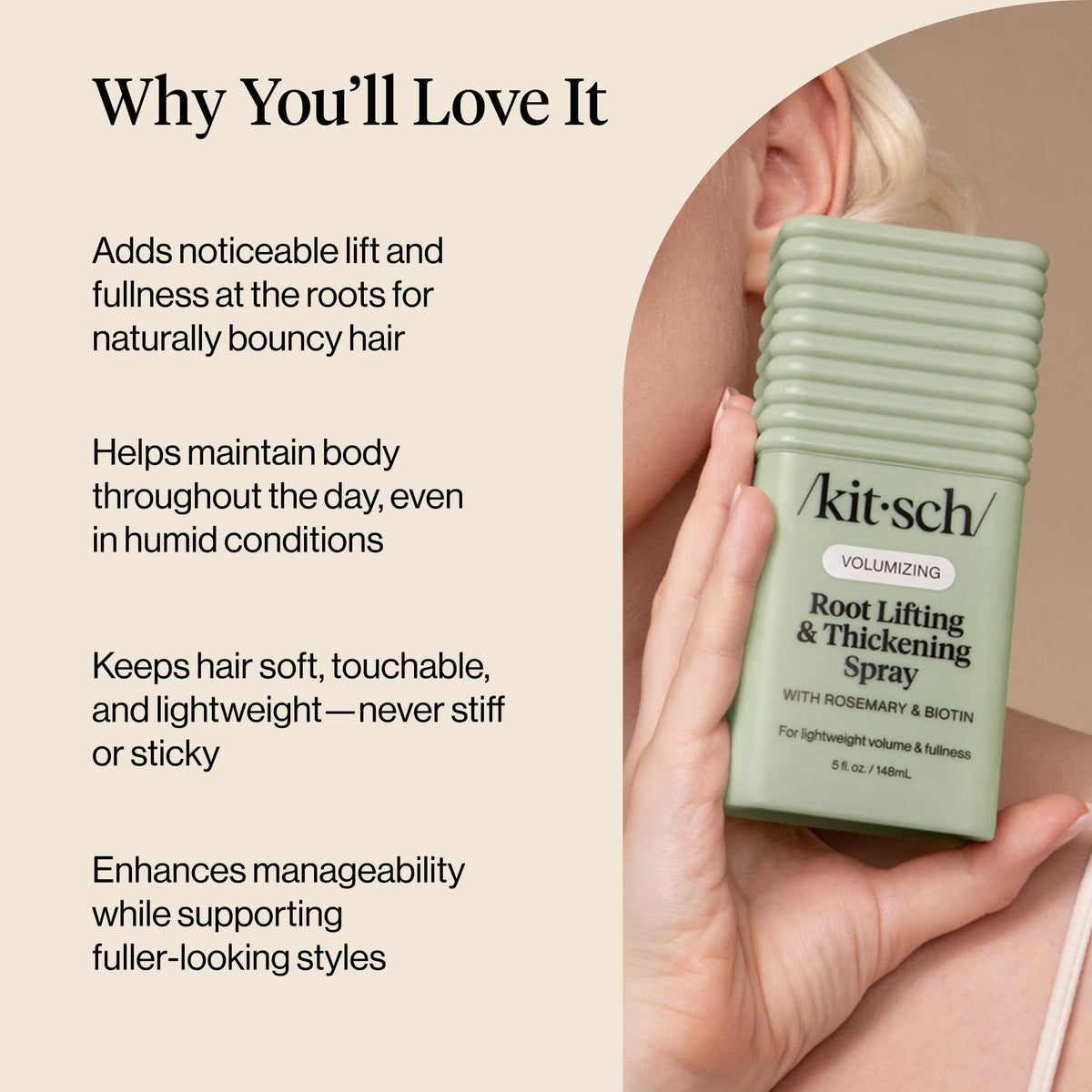 Kitsch before-and-after showing visible root lift and fuller hair