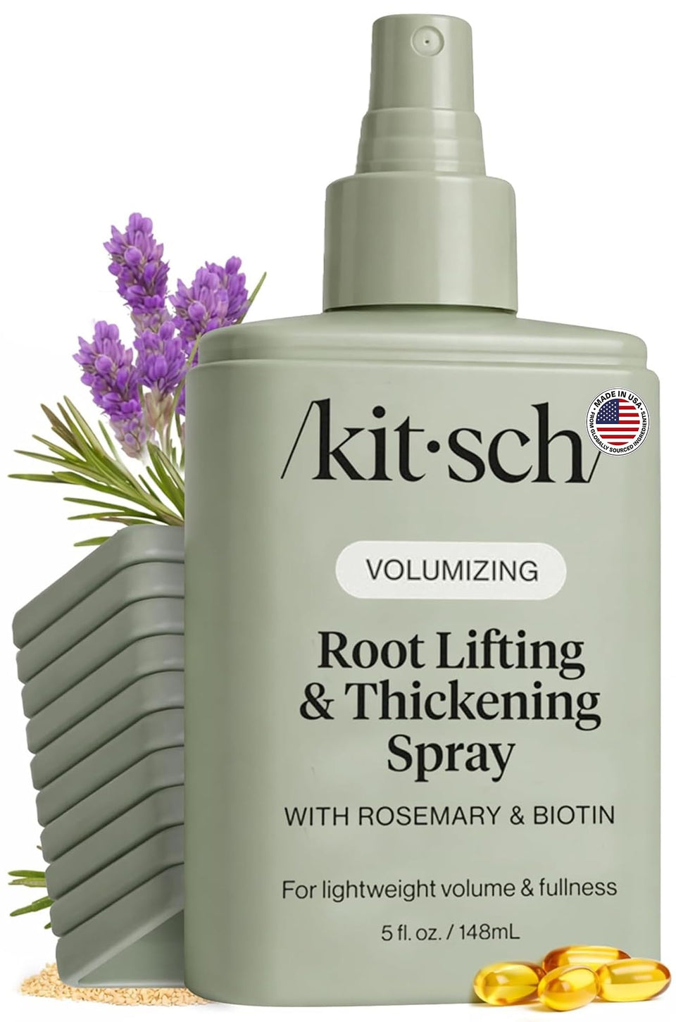 Kitsch front label shows product name and 5 oz size, clear volumizing benefit