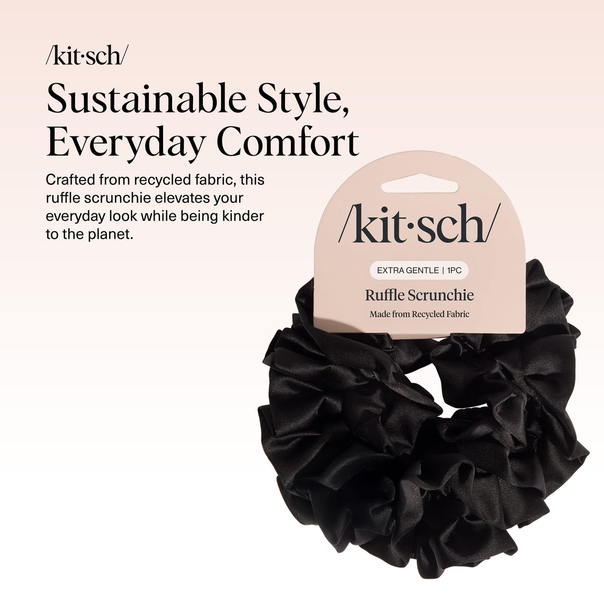 Kitsch close-up of recycled satin texture highlighting smooth fabric and hair protection