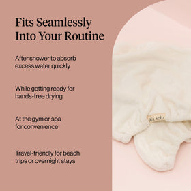 Kitsch towel beside a hand to show size and coverage for long hair benefit