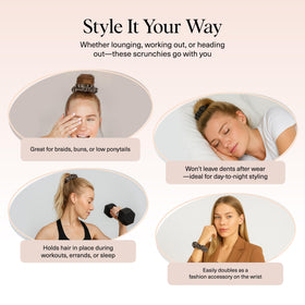 Kitsch scrunchie beside a coin to show ultra-petite size and slim profile