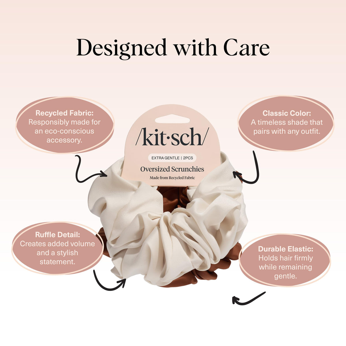 Kitsch scrunchie worn in a high ponytail demonstrating secure hold and style uplift