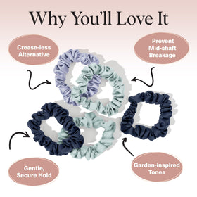 Kitsch scrunchie worn overnight on pillow minimizing creases and morning frizz