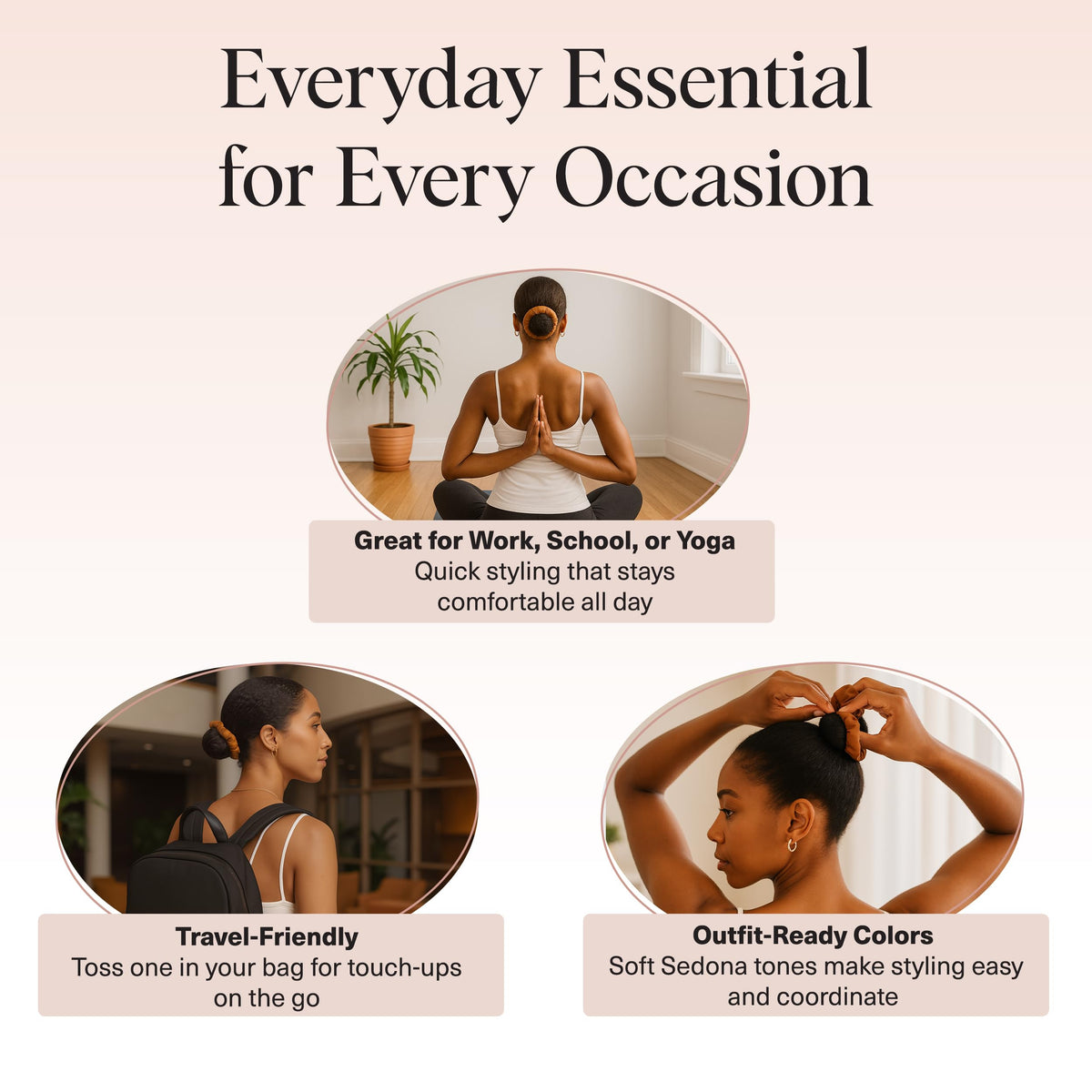 Kitsch wrapped into bun demonstrating volume and damage-free styling