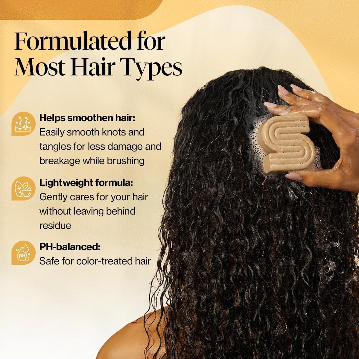 Kitsch shampoo bar label detail showing ingredient highlights and pH balance