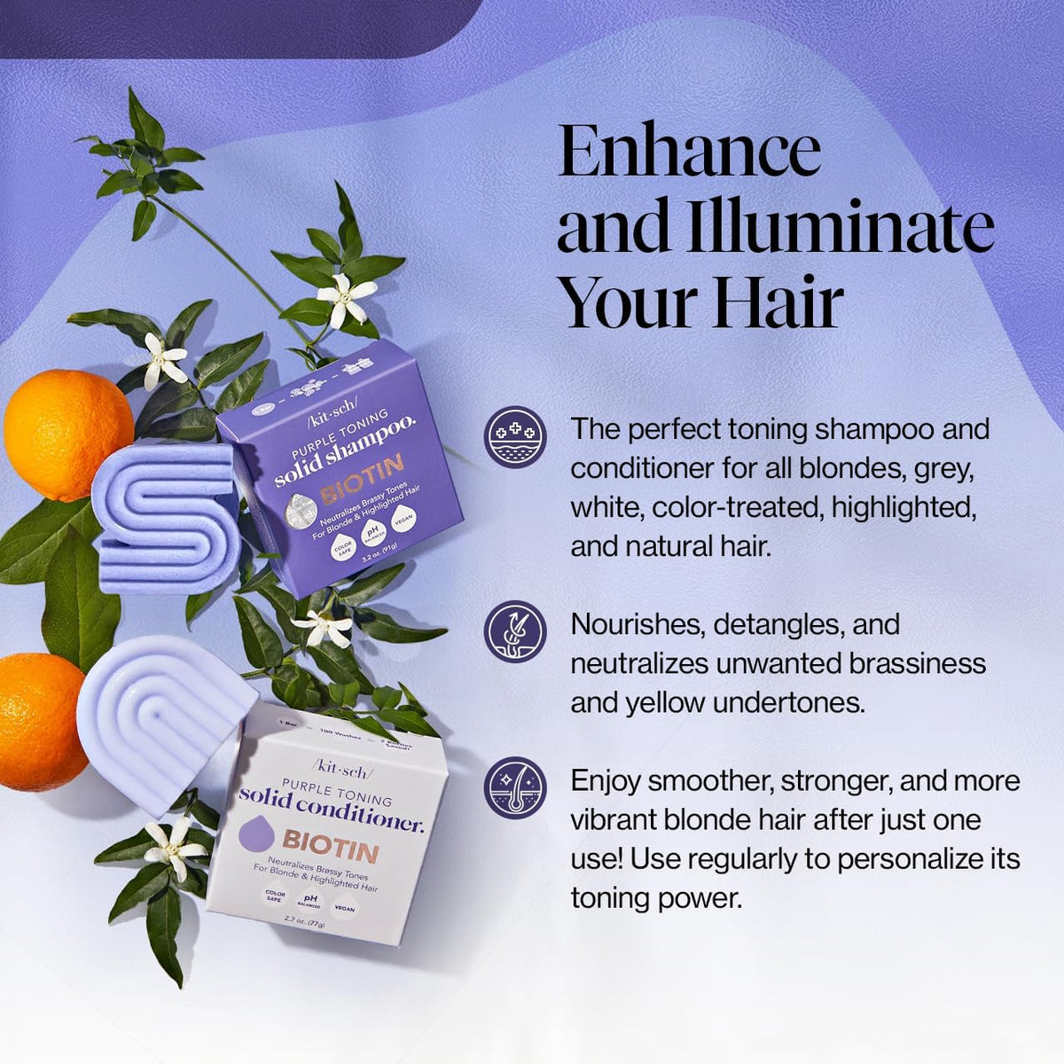 Kitsch shampoo bar lathering on wet hair delivering immediate toning action