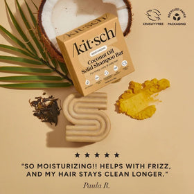 Kitsch shampoo bar with travel tin emphasizing TSA-friendly, leak-free carry