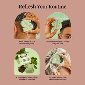 Kitsch before and after hair photo illustrating reduced oil and volume benefit