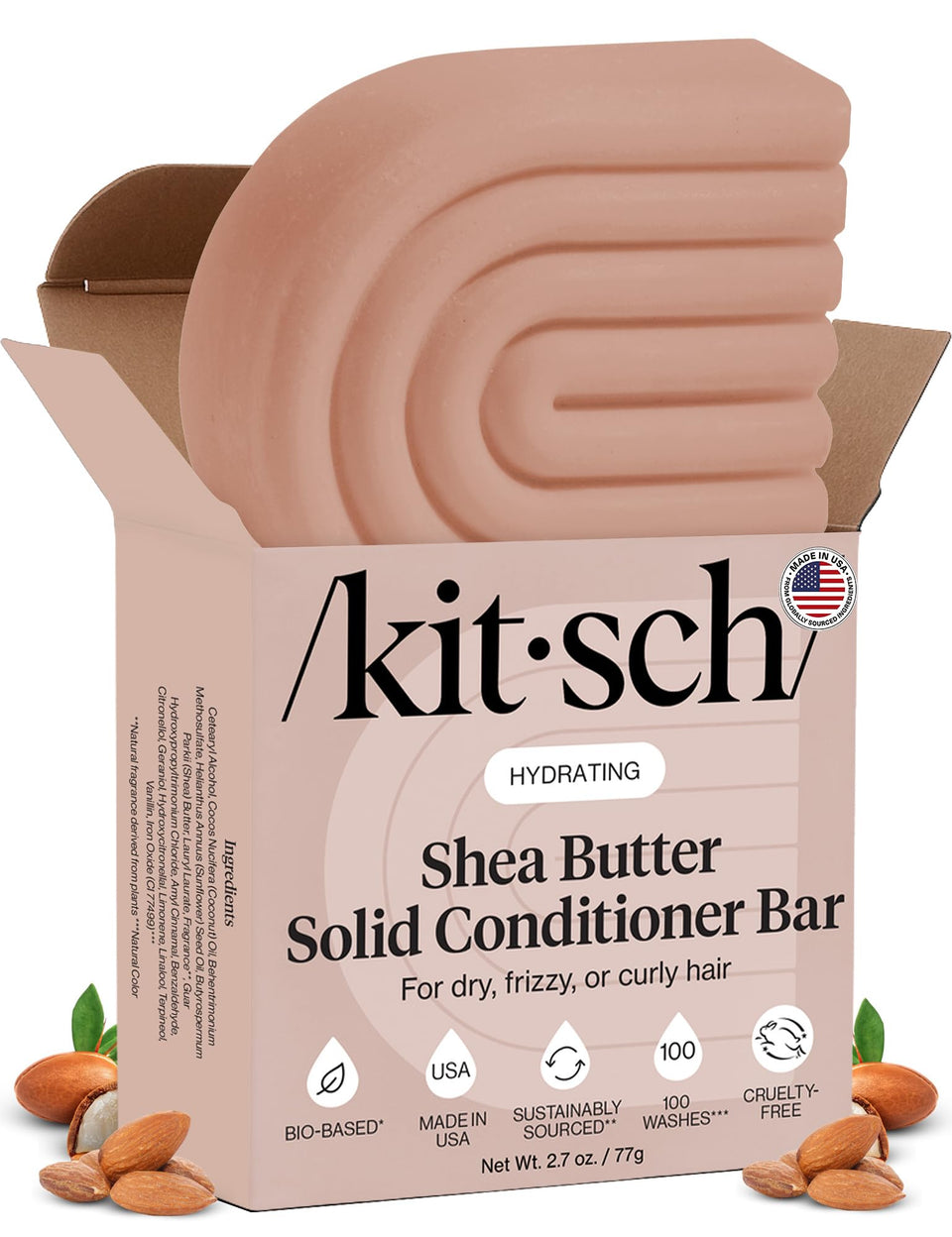 Kitsch front packaging showing compact solid conditioner and eco benefit