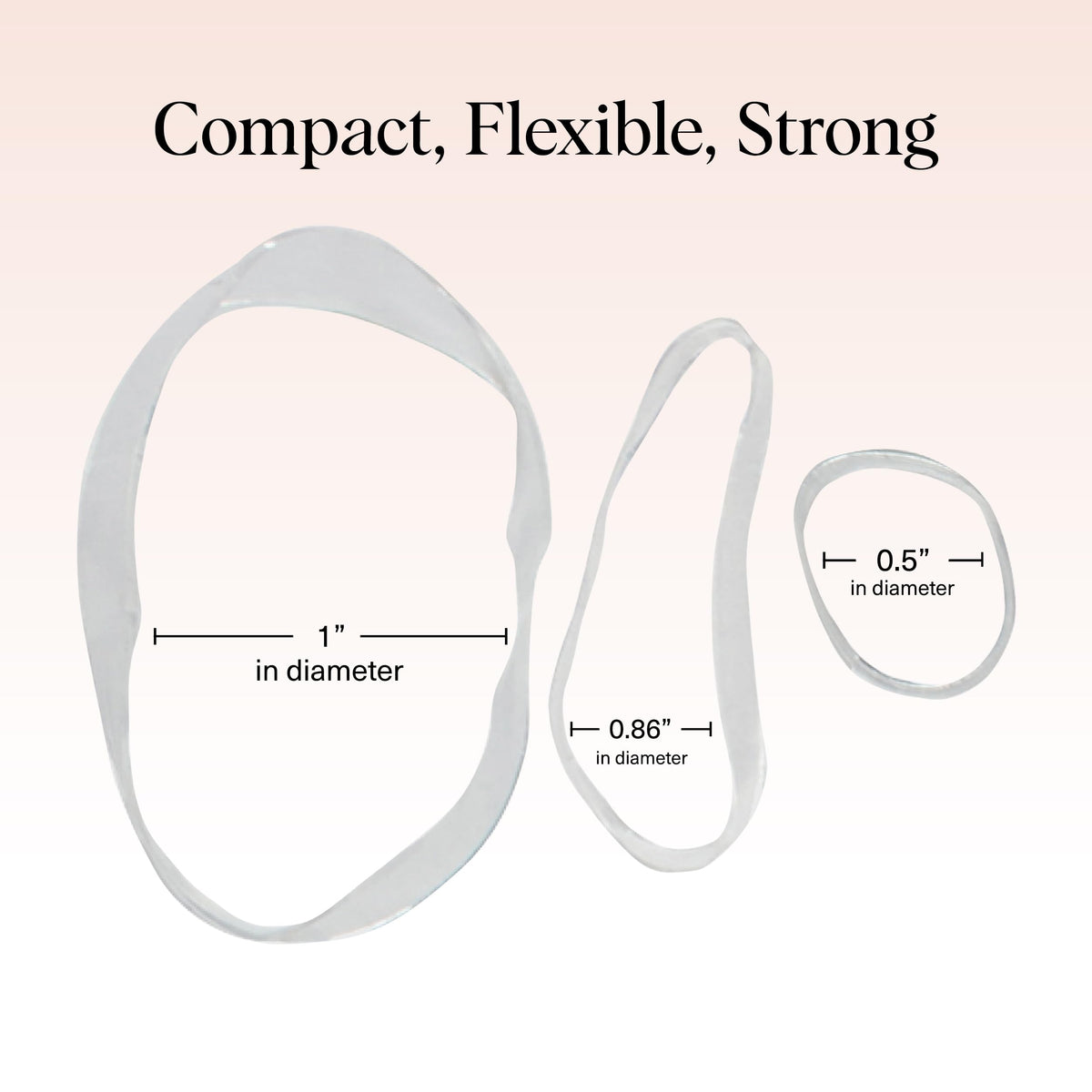 Kitsch elastics beside a coin to show compact size and portability