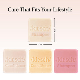 Kitsch shampoo bar held in hand to show compact size and long-lasting use