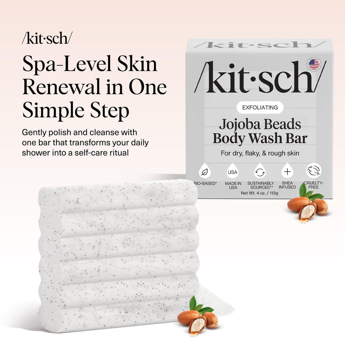 Kitsch close-up of soap texture with jojoba beads for gentle buffing