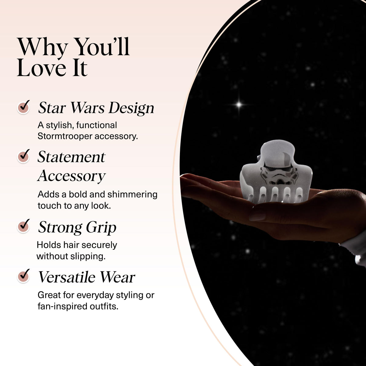 Kitsch Stormtrooper side profile showing teeth grip and sturdy hinge