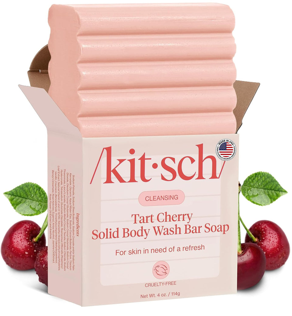 Kitsch front packaging showing tart cherry soap benefits