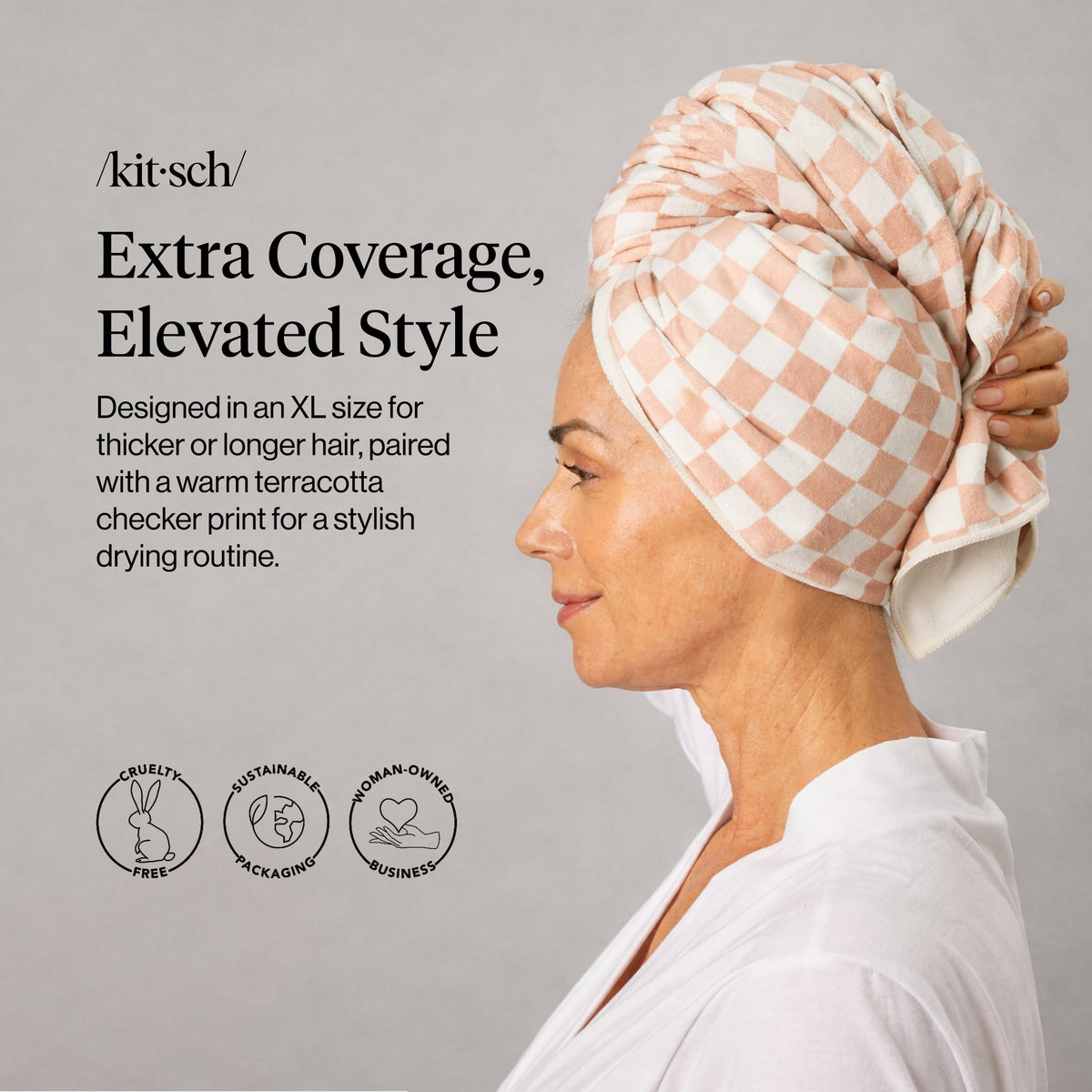 Kitsch close-up of microfiber weave highlighting soft texture that protects hair
