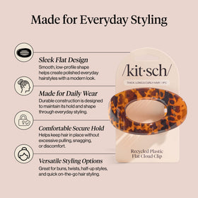 Kitsch tortoise worn in half-up style demonstrating secure everyday wear