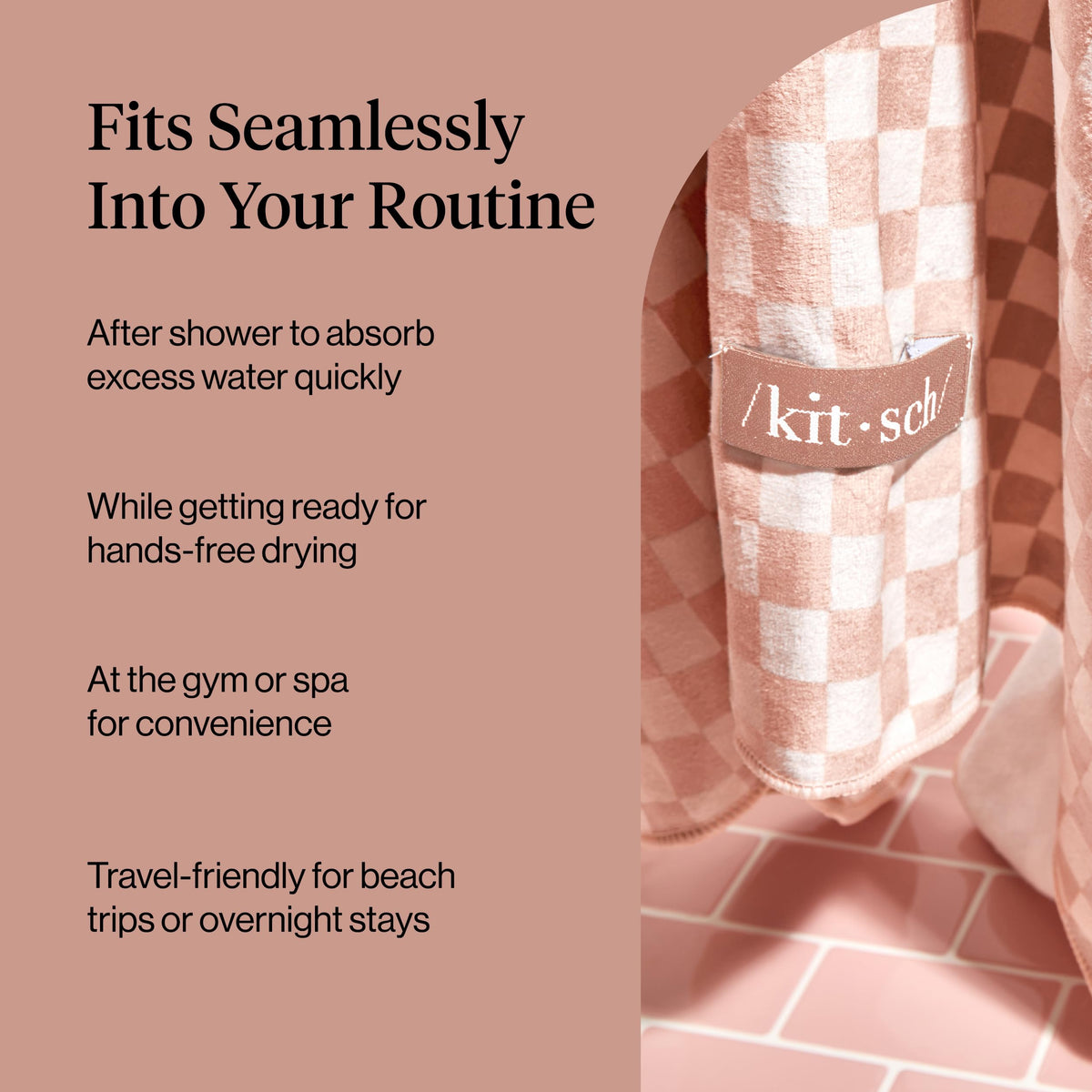 Kitsch towel tucked in suitcase illustrating travel-friendly quick-dry benefit