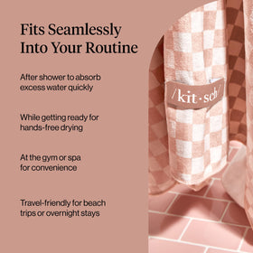 Kitsch towel tucked in suitcase illustrating travel-friendly quick-dry benefit