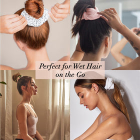 Kitsch two-pack flat lay showing both scrunchies and portability benefit