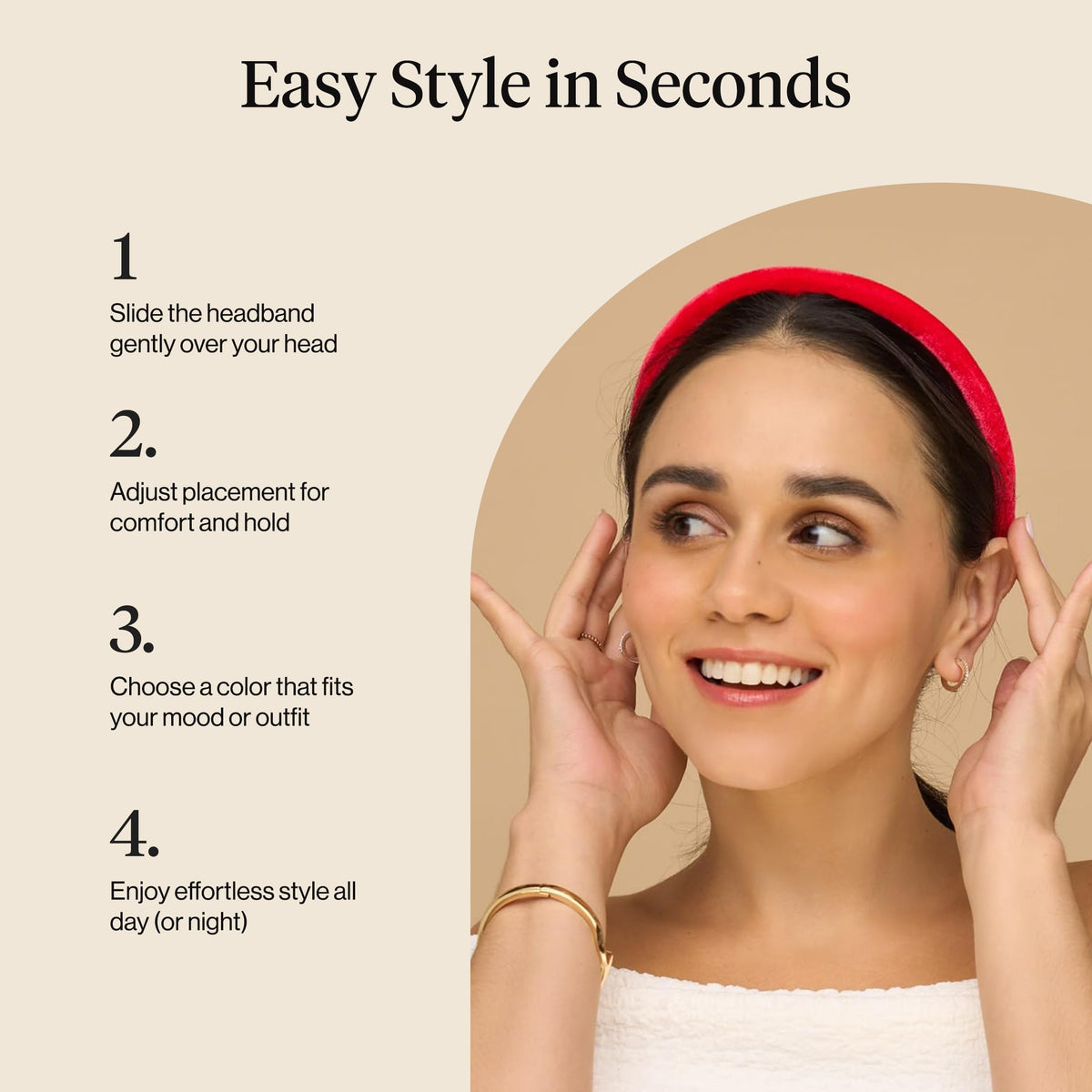 Kitsch velvet headband worn by model in green offering a fresh contrast