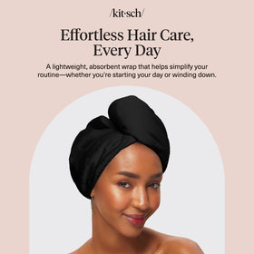 Kitsch before-and-after wet hair to drier hair demonstrating water absorption benefit