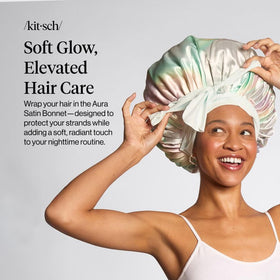 Kitsch satin close-up showing plush softer-than-silk texture to reduce frizz