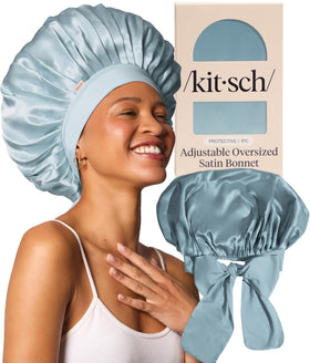 Kitsch XL bonnet front in haze blue showing roomy fit and soft appeal