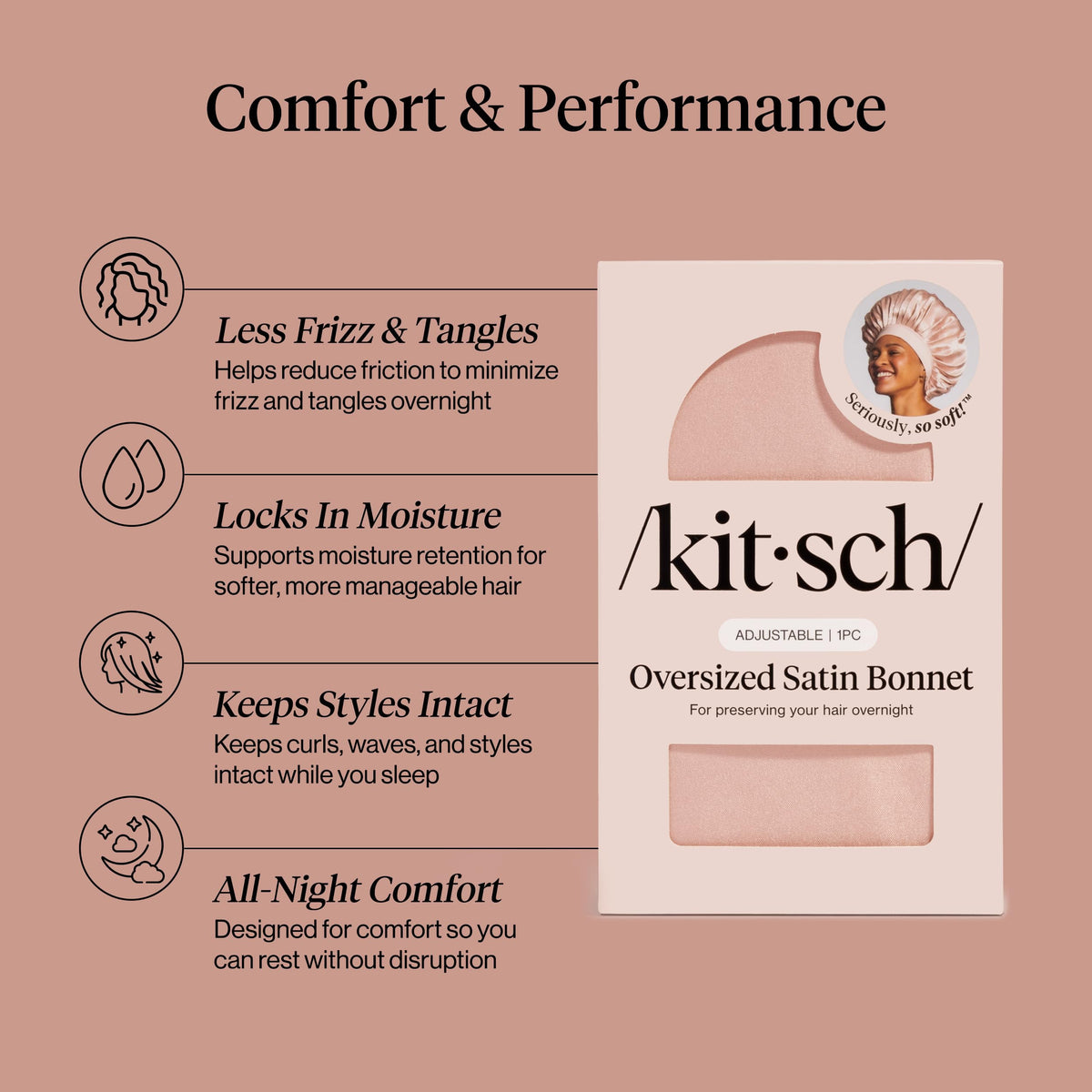 Kitsch bonnet adjustable tie detail offering a customizable secure fit