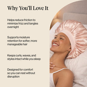 Kitsch bonnet flat lay with heatless curlers to show styling compatibility