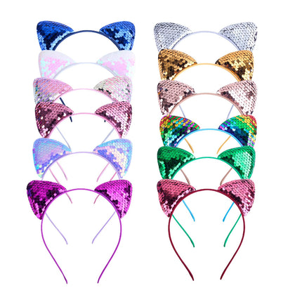 KIUSOWAYD front view showing 12 colorful cat ear headbands for instant party style
