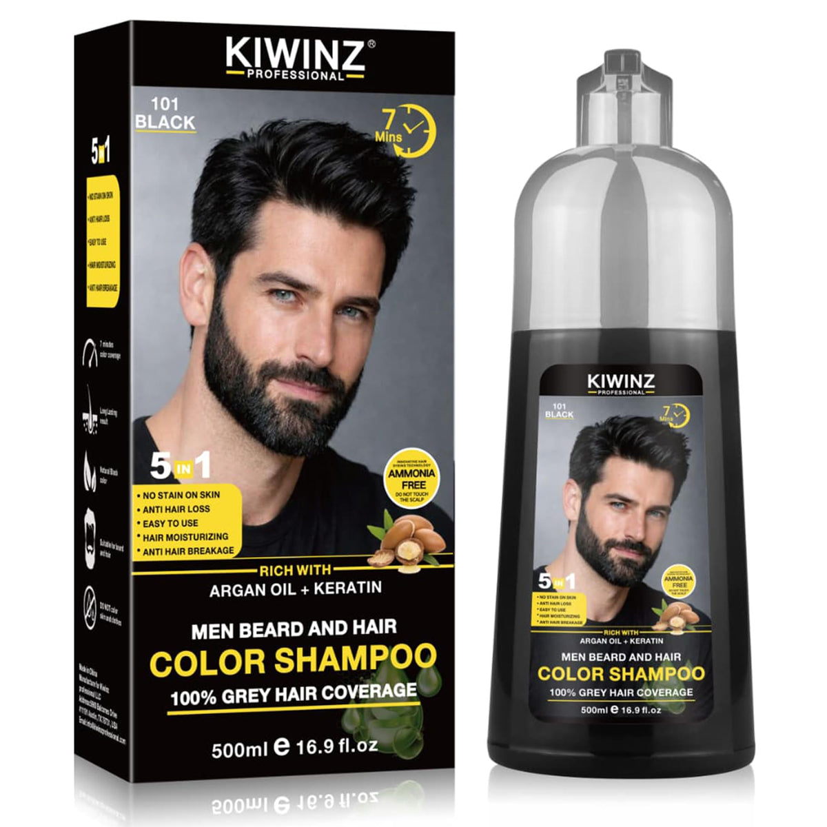 Kiwinz Professional black shampoo front packaging showing clear product branding and benefit