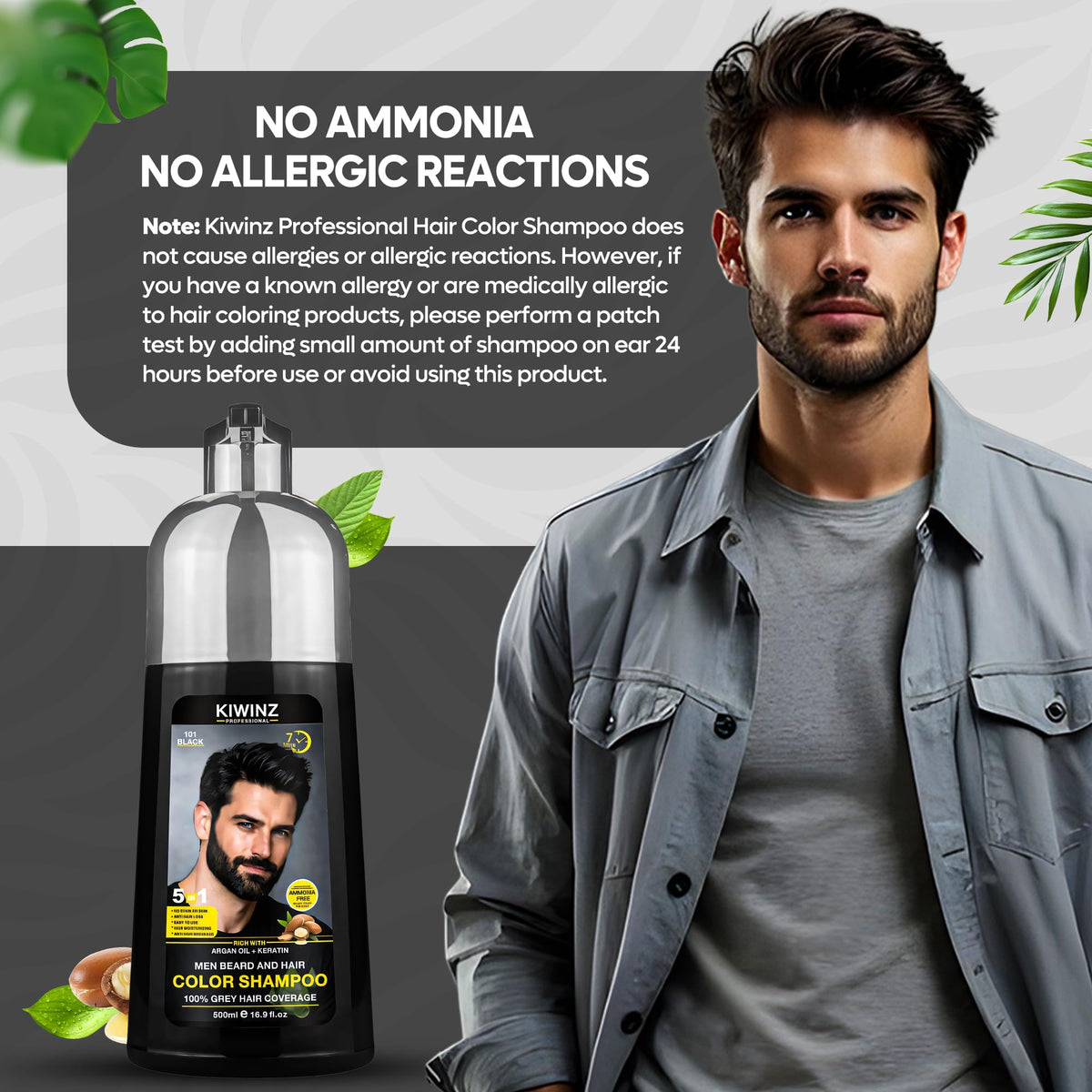 Kiwinz Professional ingredients shot with argan oil and keratin emphasizing nourishing benefits