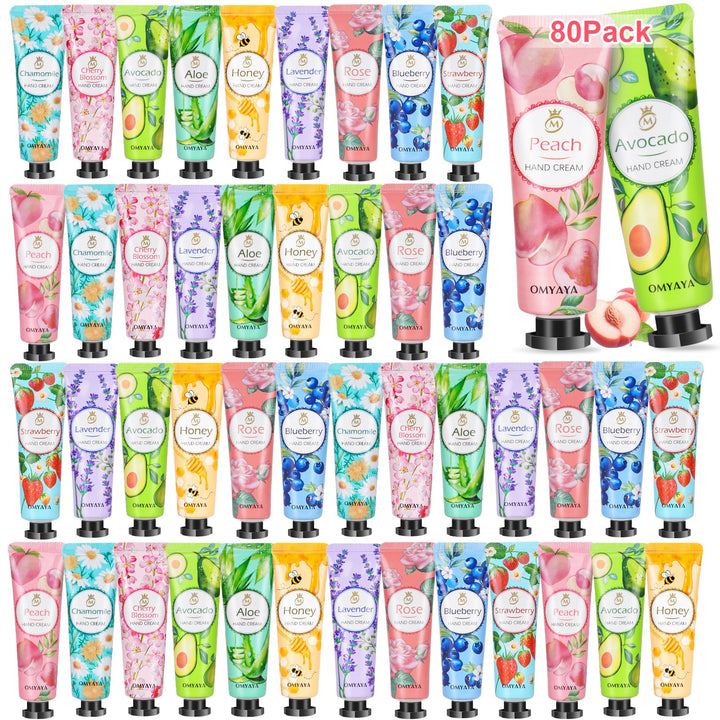 KIYTARBOO front packaging showing 80 mini hand creams and scent mix benefits