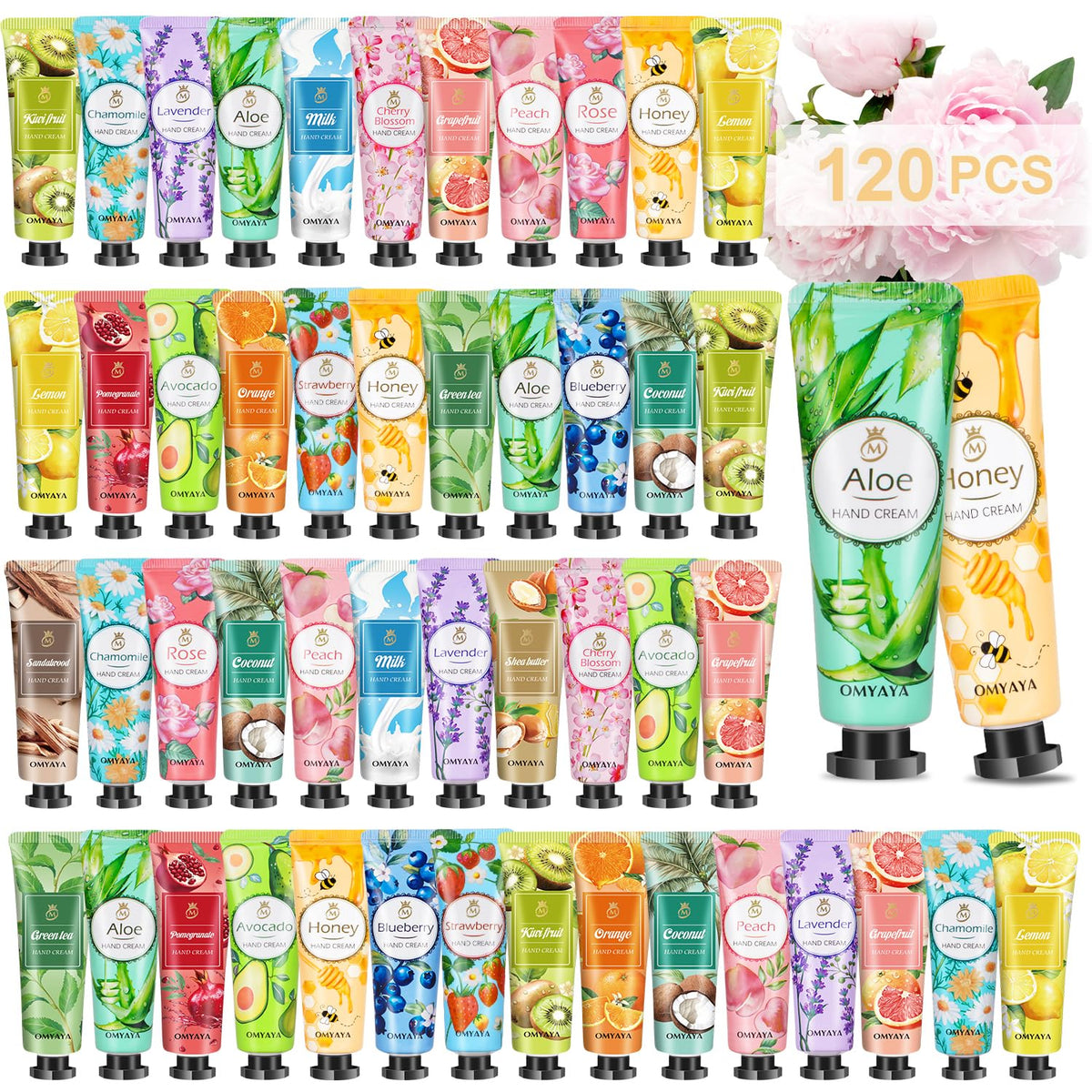 KIYTARBOO front packaging of 120-pack hand creams shows quantity and festive design