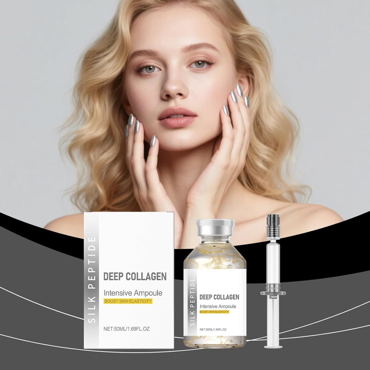 KKINYAS serum drop close-up highlighting lightweight silk-peptide texture