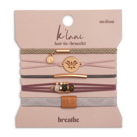 K'lani Breathe front packaging showing five elegant hair tie bracelets and gift-ready look